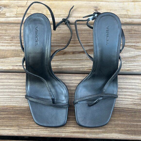 Vince Qiana Strappy Leather Black Sandal heels Size 6 36 EUC - Picture 2 of 4